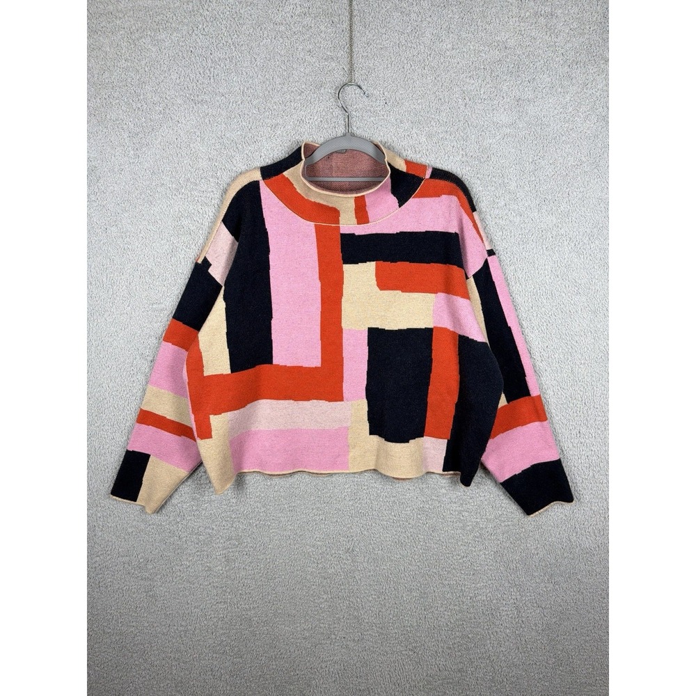 Maeve Anthropologie Carys Mock Neck Sweater Women's M Abstract Colorblock Pink